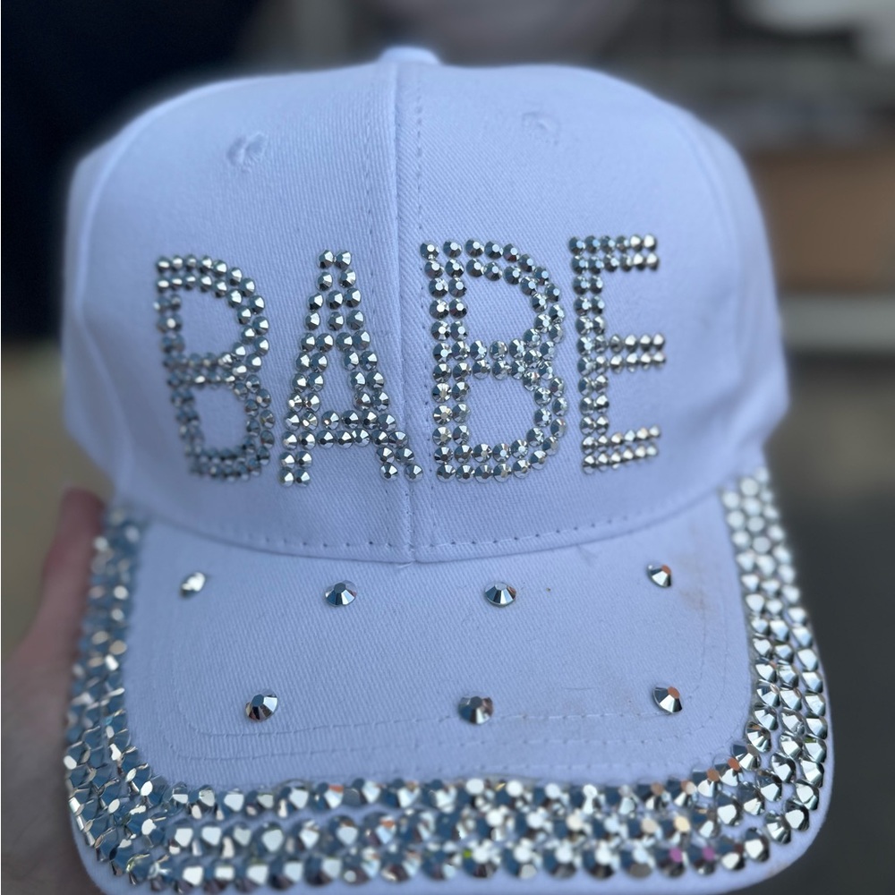 White Rhinestone 'Babe' Cap